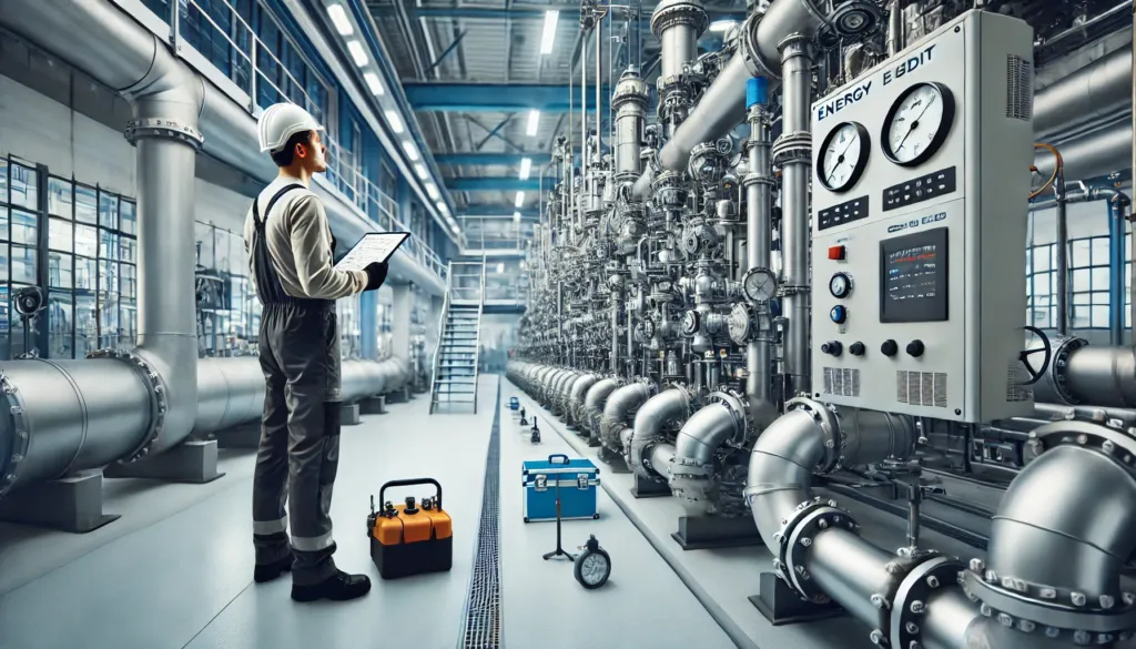 A technician conducting a detailed energy audit using advanced tools, ensuring optimal system efficiency and reduced energy waste